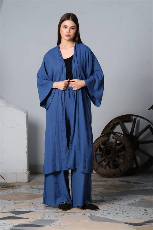 Dipmoda kadın gofreli alt üst kimono takım DPNBDM8066