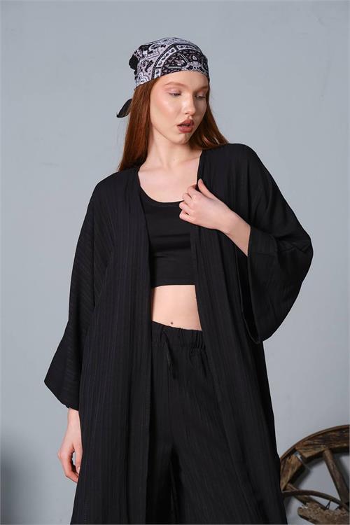 Dipmoda kadın gofreli alt üst kimono takım DPNBDM8066