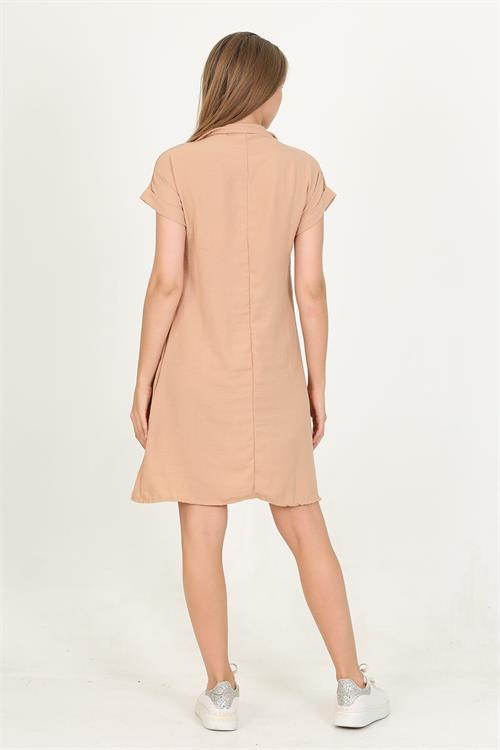 Dipmoda kadın gömlek yaka kol detaylı midi boy ayrobin elbise LPTR10 