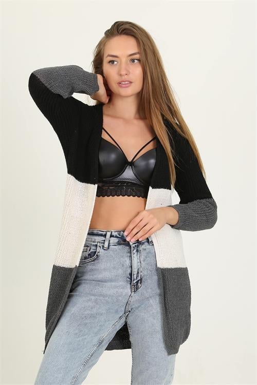 Dipmoda kadın gri yeni sezon midi boy triko hırka RY0040 