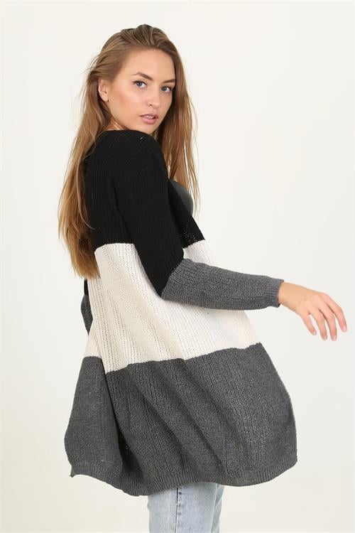 Dipmoda kadın gri yeni sezon midi boy triko hırka RY0040 