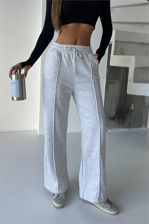 Dipmoda kadın gri yüksek bel 3 iplik eşofman altı DPG107