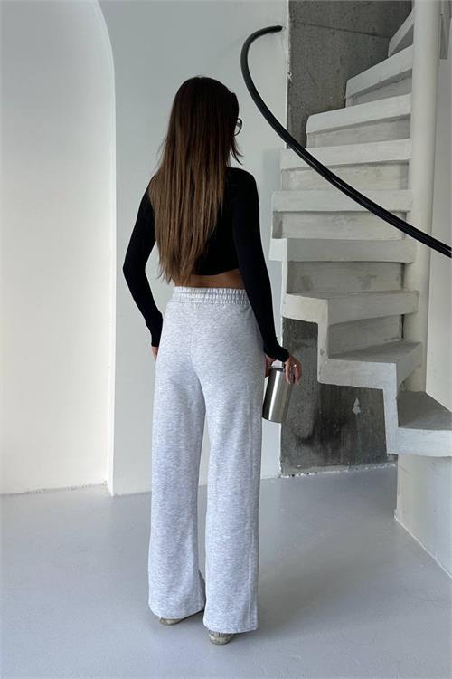 Dipmoda kadın gri yüksek bel 3 iplik eşofman altı DPG107