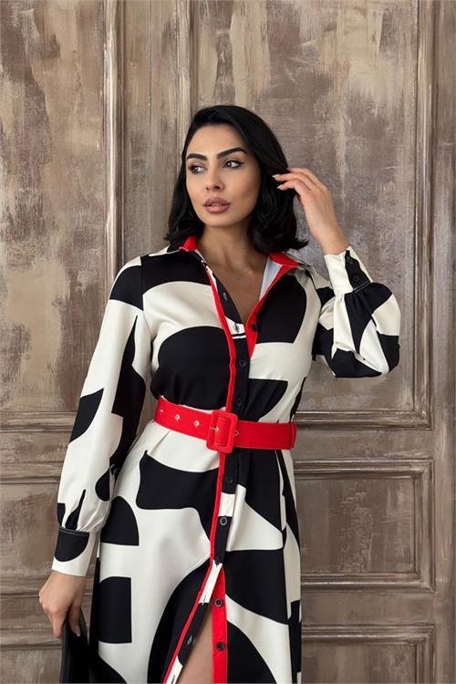 Dipmoda kadın hakim yaka düğme detaylı tasarım elbise DPMS42161