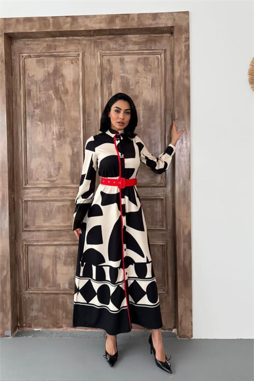 Dipmoda kadın hakim yaka düğme detaylı tasarım elbise DPMS42161