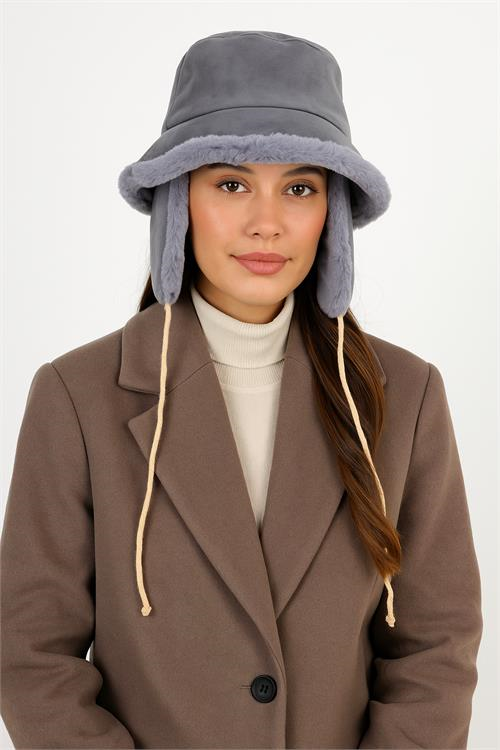 Dipmoda kadın içi kürklü süet kulaklıklı şapka DPAKS007