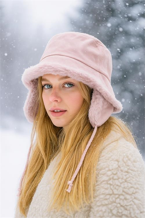 Dipmoda kadın içi kürklü süet kulaklıklı şapka DPAKS007