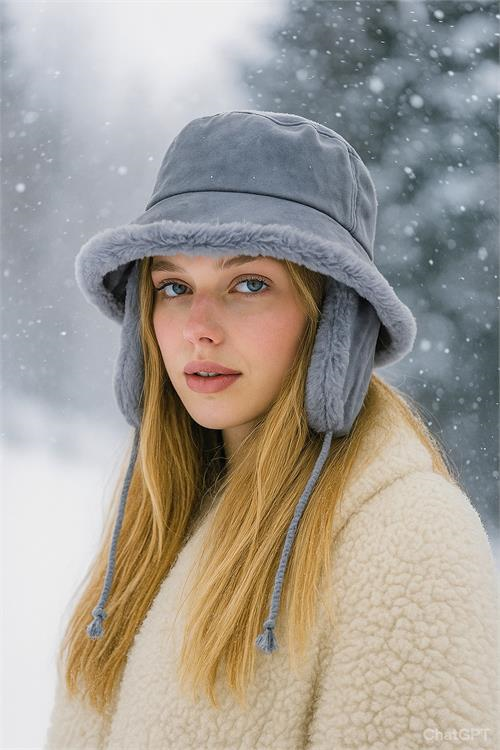 Dipmoda kadın içi kürklü süet kulaklıklı şapka DPAKS007