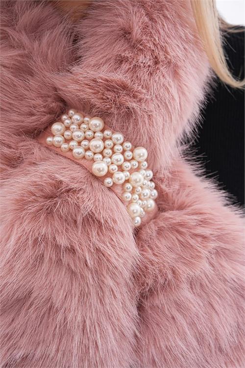 Dipmoda kadın inci aksesuarlı peluş boyunluk DPAKS032