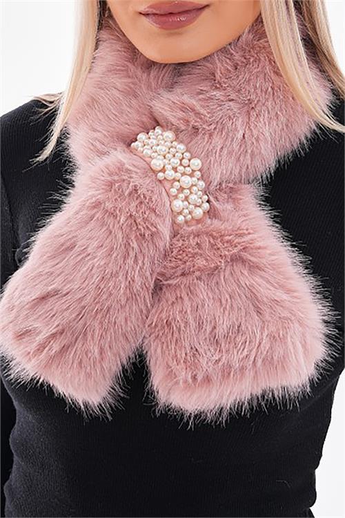 Dipmoda kadın inci aksesuarlı peluş boyunluk DPAKS032