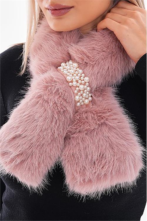 Dipmoda kadın inci aksesuarlı peluş boyunluk DPAKS032