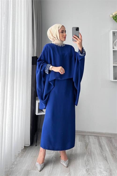 Dipmoda kadın inci detaylı etek tunik ikili takım DPNMS045