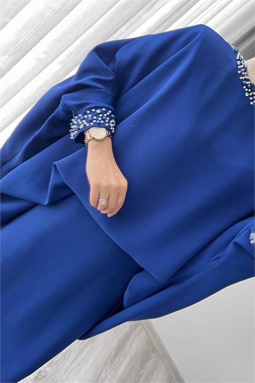 Dipmoda kadın inci detaylı etek tunik ikili takım DPNMS045