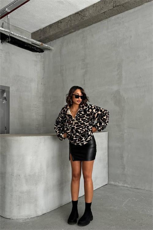 Dipmoda kadın ithal kumaş leopar desenli sweat NBG051