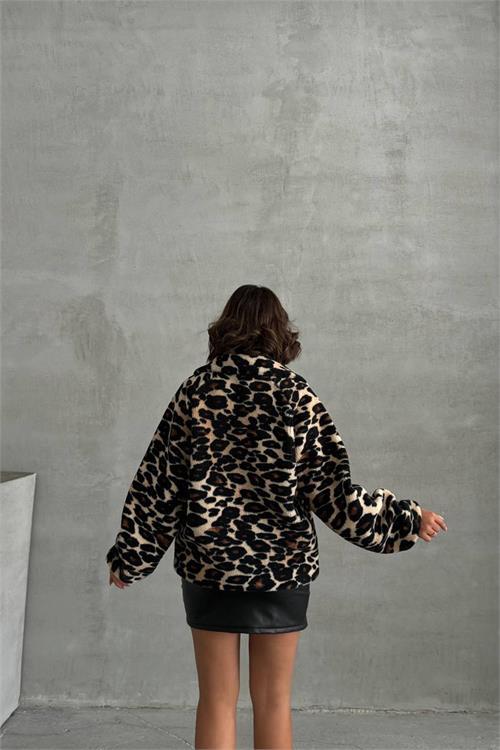 Dipmoda kadın ithal kumaş leopar desenli sweat NBG051