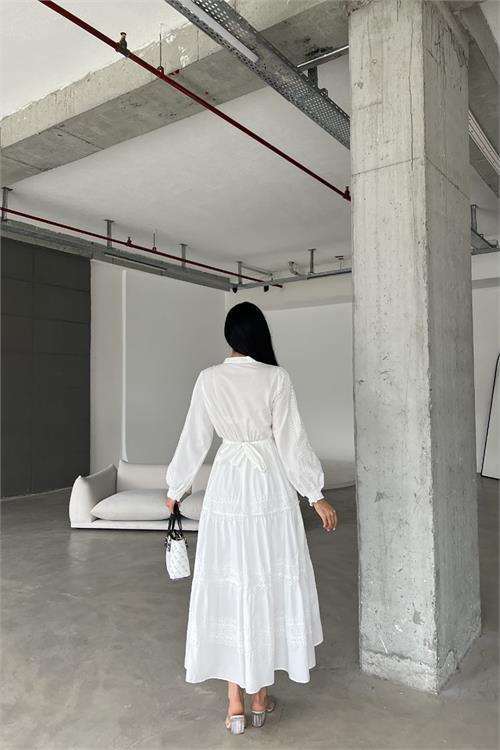 Dipmoda kadın ithal poplin dantel detaylı tasarım elbise DPMS4255