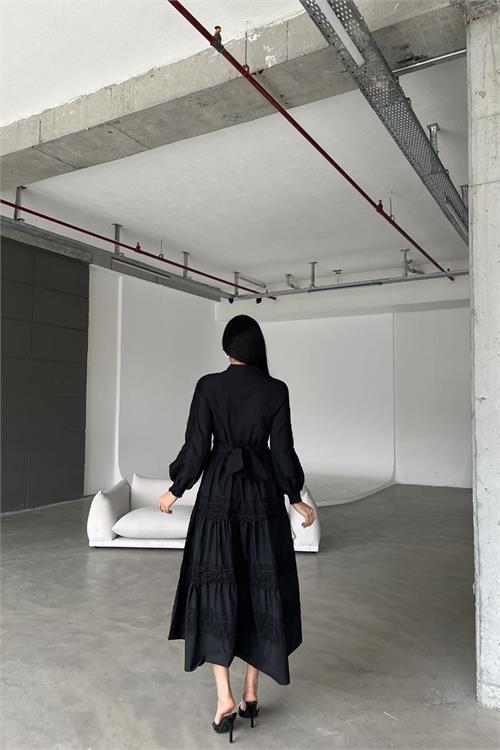 Dipmoda kadın ithal poplin dantel detaylı tasarım elbise DPMS4255