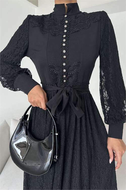 Dipmoda kadın ithal tül kumaş dantel detaylı tasarım elbise DPMS4293