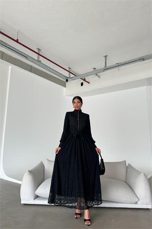 Dipmoda kadın ithal tül kumaş dantel detaylı tasarım elbise DPMS4293