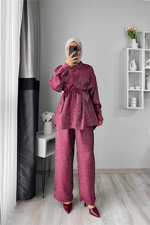 Dipmoda kadın jakarlı alt üst ikili tesettür takım DPNMS053
