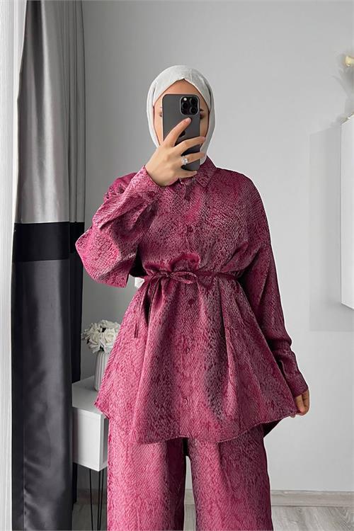 Dipmoda kadın jakarlı alt üst ikili tesettür takım DPNMS053