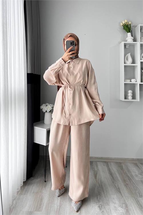 Dipmoda kadın jakarlı alt üst ikili tesettür takım DPNMS053