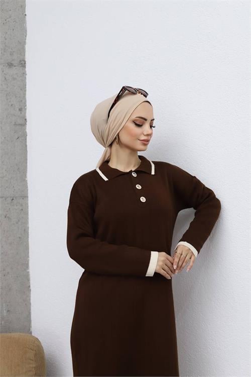 Dipmoda kadın kahve tesettür triko alt üst ikili takım NMS023 