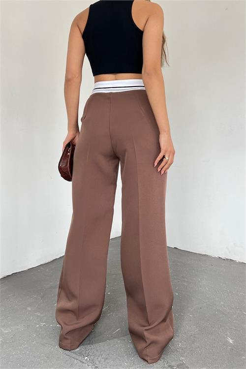 Dipmoda kadın kahverengi palazzo cepli pantolon QNS037 