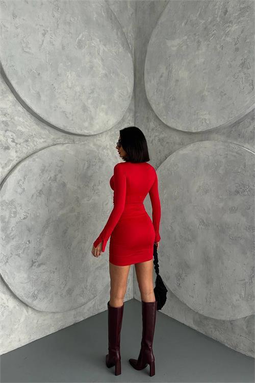 Dipmoda kadın kalp aksesuar detaylı mini elbise DPNBDF111