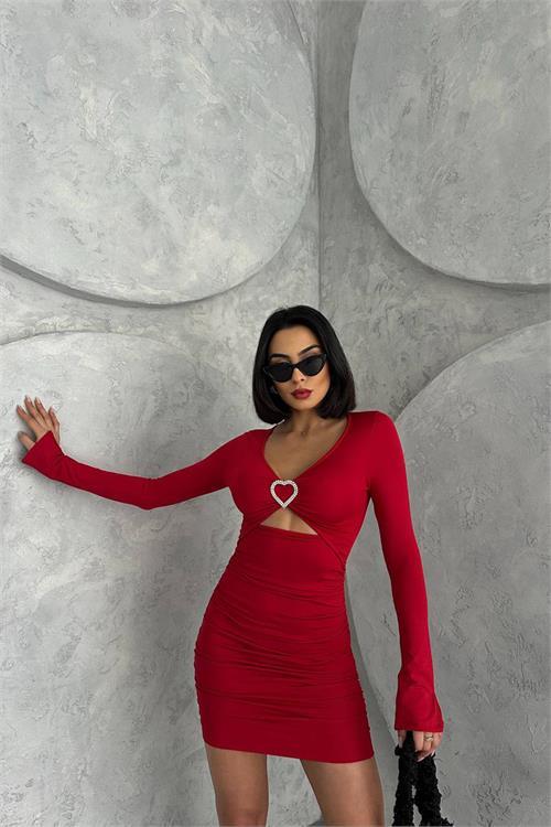 Dipmoda kadın kalp aksesuar detaylı mini elbise DPNBDF111