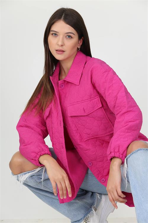 Dipmoda kadın kapitone işlemeli owersize regular ceket gömlek NB10055 