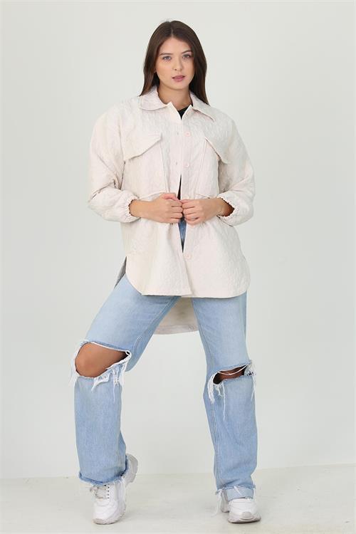 Dipmoda kadın kapitone işlemeli owersize regular ceket gömlek NB10055 