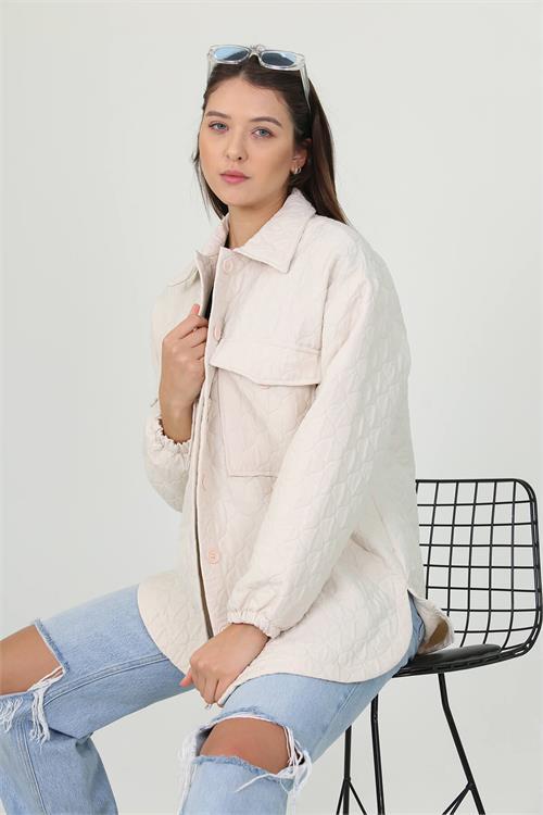 Dipmoda kadın kapitone işlemeli owersize regular ceket gömlek NB10055 