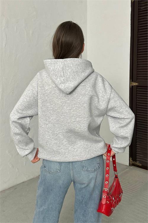 Dipmoda kadın kapüşonlu baskılı içi pamuklu sweat DPG114