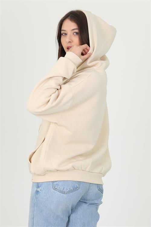 Dipmoda kadın kapüşonlu cep ve fermuar detaylı sweatshirt FVR003 
