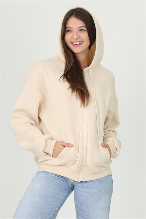 Dipmoda kadın kapüşonlu cep ve fermuar detaylı sweatshirt FVR003 