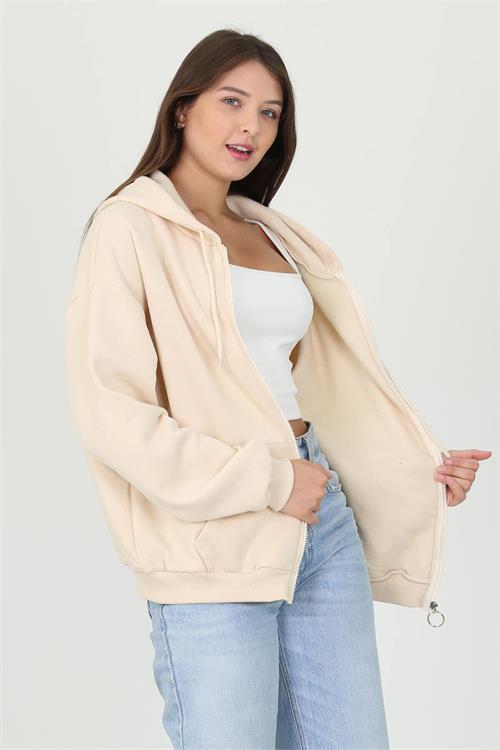 Dipmoda kadın kapüşonlu cep ve fermuar detaylı sweatshirt FVR003 