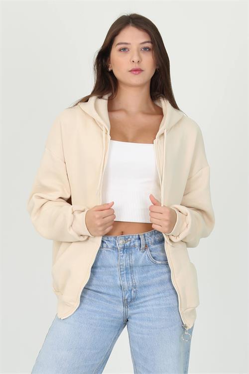 Dipmoda kadın kapüşonlu cep ve fermuar detaylı sweatshirt FVR003 