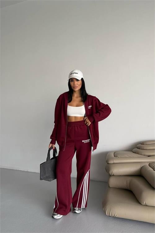 Dipmoda kadın kapüşonlu fermuarlı sweat eşofman ikili takım DPG118