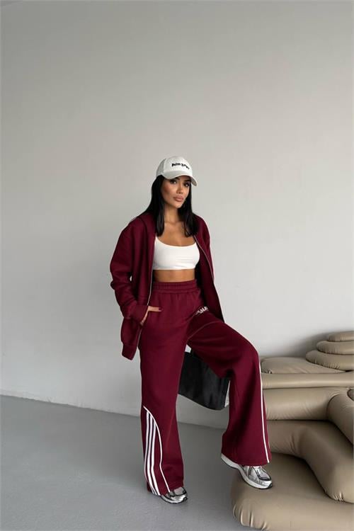 Dipmoda kadın kapüşonlu fermuarlı sweat eşofman ikili takım DPG118
