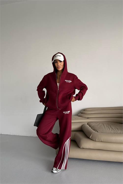 Dipmoda kadın kapüşonlu fermuarlı sweat eşofman ikili takım DPG118