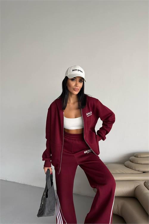 Dipmoda kadın kapüşonlu fermuarlı sweat eşofman ikili takım DPG118