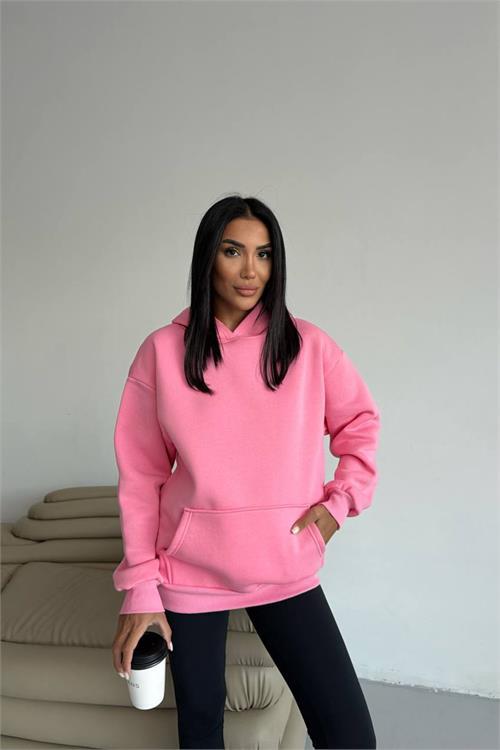Dipmoda kadın kapüşonlu kanguru cepli oversize sweat DPG109