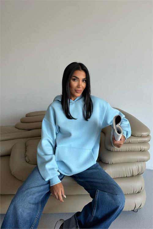 Dipmoda kadın kapüşonlu kanguru cepli oversize sweat DPG109