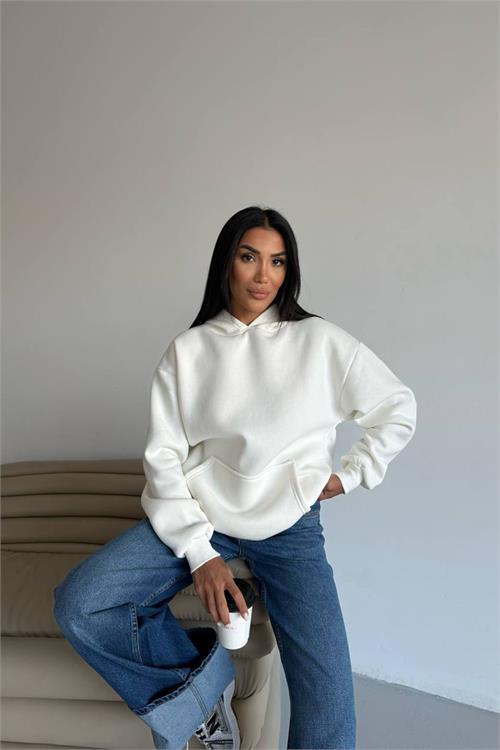 Dipmoda kadın kapüşonlu kanguru cepli oversize sweat DPG109