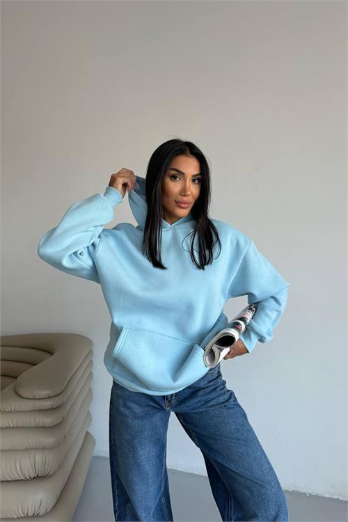 Dipmoda kadın kapüşonlu kanguru cepli oversize sweat DPG109