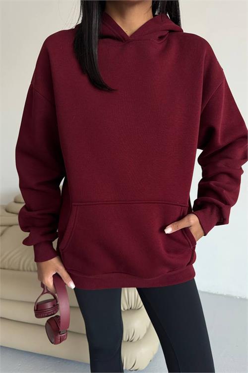 Dipmoda kadın kapüşonlu kanguru cepli oversize sweat DPG109