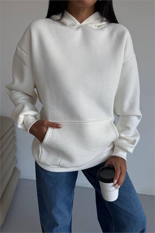 Dipmoda kadın kapüşonlu kanguru cepli oversize sweat DPG109