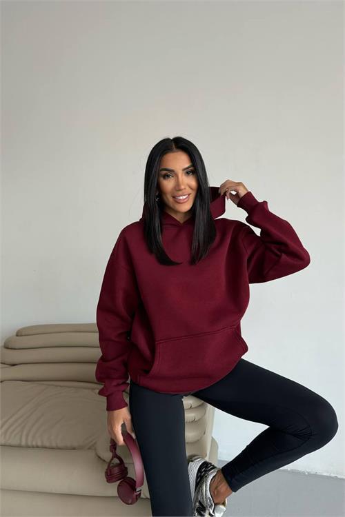 Dipmoda kadın kapüşonlu kanguru cepli oversize sweat DPG109