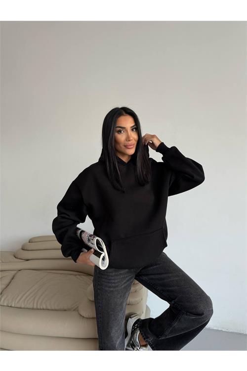 Dipmoda kadın kapüşonlu kanguru cepli oversize sweat DPG109